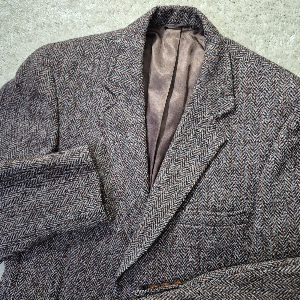 Vintage Harris Tweed Blazer Mens 41 Red Brown Herringbone Wool Sport Coat Retro